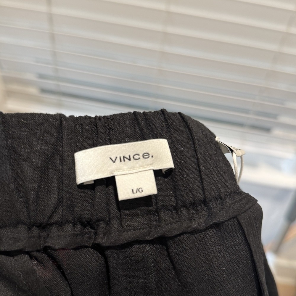 NEW VINCE Women's L Linen Blend Black Wide Leg Pleated Elastic PullOn Pants $325 - Picture 12 of 15